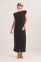 Black Cotton Knitted Fabric Crew Neck Dress with Shoulder Padding Detail, Straight Cut, Comfortable Fit - 3