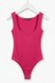 Fuchsia Camisole Textured Square Neckline Bodysuit with Snap Buttons at the Bottom, Sleeveless, Body-Fitting Blouse - 2
