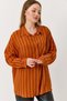 Orange Cotton Blend Shirt Collar Drop Shoulder Oversized Striped Patterned Buttoned Shirt - 2