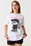 White Crew Neck Short Sleeve Comfortable Fit T-Shirt with Rabbit Character Print on the Front - 2