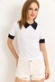 White Camisole Fabric Shirt Collar Short Sleeve Contrast Color Detailed Comfortable Fit Knitted Blouse - 3