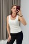 Ecru Ribbed Stretch Fabric Wide Collar Zero Sleeve Slim Fit Ribbed Detailed Knitted Blouse - 2