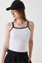 White Camisole Fabric Thin Straps Slim Fit Bodycon Ribbed Crop Blouse - 3