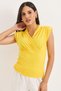 Yellow Polyester Fabric Double-Breasted Collar Padded Zero-Sleeve Blouse with Gathered Detail at the Underbust - 4