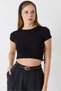 Black Stretchy Fabric Crew Neck Short Sleeve Cropped Backless Knitted Blouse - 3
