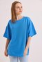 Blue Cotton Soft Textured Crew Neck Drop Shoulder Oversize Loose Cut T-Shirt - 4
