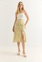 Green Viscose Textured High Waist Relaxed Fit Buttoned Floral Patterned Comfortable Skirt - 3