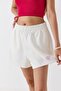 Ecru Cotton Elastic Waist Two-Thread Fabric Embroidered Print Detailed Relaxed Cut Shorts - 4