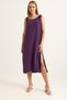 Purple Cotton Fabric Halter-Neck Backless Midi Length Dress with Slit Detail - 2