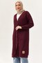 Burgundy Knitwear Fabric V-Neck Off-Shoulder Relaxed Fit Buttoned Long Cardigan - 5