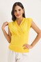 Yellow Polyester Fabric Double-Breasted Collar Padded Zero-Sleeve Blouse with Gathered Detail at the Underbust - 2