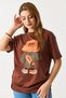 Brown Stretchy Textured Crew Neck Short Sleeve Comfortable Fit Bear Printed Knitted T-Shirt - 2