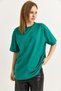 Green Soft Textured Crew Neck Drop Shoulder Loose Cut Oversize Casual T-Shirt - 3
