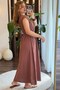 Dusty Rose Cotton Fabric V-Neck Tie Detail Elastic Comfortable Cut Long Dress - 3