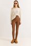 Mink Matte Leather Textured High Waist Elastic Adjustable Detailed Straight Cut Leggings