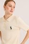 Beige Cotton Knitwear Textured Polo Collar Button and Embroidery Detailed Short Sleeve Knitted T-Shirt - 3