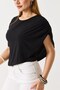 Black Stretchy Sandy Fabric Crew Neck Half Sleeve Blouse with Cape Detail and Relaxed Fit - 4