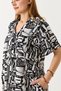 Black V-Neck Short Sleeve Patterned Woven Fabric Relaxed Fit Side Pockets Midi Length Dress - 3