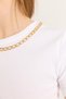 White Camisole Fabric Crew Neck Short Sleeve Blouse with Ribbed Chain Accessory Detail - 4