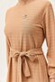 Mink Viscose Blended Long Dress with Flexible Texture, Belt and Folded Hem Detail - 2