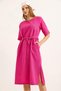 Fuchsia Woven Linen Fabric Comfortable Dress with Belted Pockets and Side Slits Detail