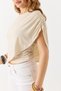 Cream Sandy Fabric Crew Neck Half Sleeve Relaxed Cut Cape Detailed Knitted Blouse - 5