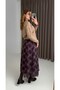Plum Chiffon Fabric Elastic Waist Asymmetrical Cut Lined Line Patterned Comfortable Fit Skirt - 2