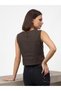 Brown Woven Fabric Crew Neck Sleeveless Comfortable Fit Casual Crop Blouse - 3
