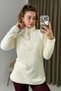 Ecru Welsoft Plush Fabric Half-Zip Stand Collar Long Sleeve Comfortable Fit Sweatshirt