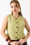 Green Stripe Patterned Zero Sleeve Crew Neck Buttoned Comfortable Fit Crop Vest - 3