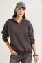Smoked Cotton Two-Thread Fabric High Collar Half Zipper Long Sleeve Ribbed Sweatshirt