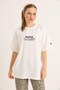 White Cotton Crew Neck Short Sleeve Oversize Chest Printed Comfortable Fit T-Shirt - 4