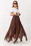 Brown Chiffon Fabric Elastic Waist Asymmetrical Cut Lined Skirt with Stone Detail Casual Skirt - 2