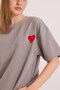 Gray Cotton Fabric Crew Neck Short Sleeve Basic Knitted T-Shirt with Heart Embroidery Detail - 2