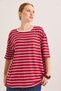 Red Cotton Crew Neck Loose Fit Cartoon up Printed Striped Short Sleeve T-Shirt