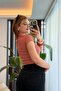 Tile Knitted Camisole Fabric Polo Collar Short Sleeve Basic Ribbed Crop Blouse - 3