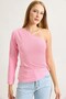 Pink Polyamide Stretch Fabric Single Shoulder Detailed Fitted Blouse with Side Accessory Buckle - 2