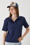 Navy Blue Cotton Flexible Ribbed Fabric Polo Collar Padded Short Sleeve Buttoned Form T-Shirt - 2