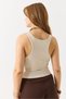 Cream-Colored, Stretchy, Textured, Slim-Fit Crop Blouse with Thin Straps and Padded Chest Detail. - 7