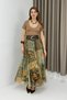 Green Ethnic Patterned Chiffon Fabric Leather Belt Lined Comfortable Cut Casual Skirt - 2