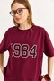 Burgundy Cotton Crew Neck Drop Shoulder Oversize Nineteen Eighty Four Printed T-Shirt - 4