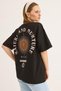 Black Cotton Blend Crew Neck Short Sleeve T-Shirt with Back and Chest Print