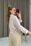 Pink Striped Patterned Long Sleeve Shirt with Collar, Cropped Fit, Side Gathered Detail, Buttoned Shirt - 3