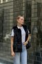 Black Faux Fur Textured Sleeveless Shiny Soft Polyester Fabric Layered Look Vest - 3