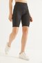 Black Ribbed Fabric High Waist Slim Fit Shaping Stretchy Short Biker Leggings - 2