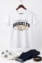 White Stretchy Textured Crew Neck Short Sleeve Knitted T-Shirt with Brooklyn Print Detail