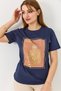 Navy Blue Stretch Fabric Crew Neck Short Sleeve Palm Tree Shiny Printed Casual T-Shirt - 2