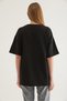 Black Cotton Crew Neck Oversize Wide Cut Front Graphic Printed Short Sleeve T-Shirt - 5