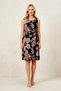 Black Viscose Textured Crew Neck Zero Sleeve Dress with Pockets and Leaf Pattern, Comfortable Fit