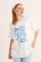 White Soft Textured Cotton Crew Neck Short Sleeve Fit Ethnic Printed Knitted T-Shirt - 2